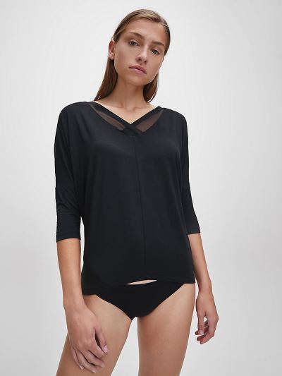 Calvin Klein Ruhák HU653213 | Calvin Klein Sculpted V-Neck Női Felsők Fekete